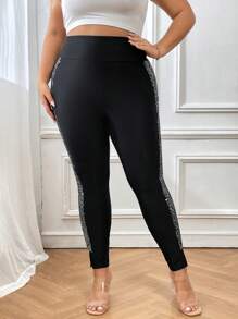 SHEIN Essnce Taglie Forti Leggings paillette a contrasto orlo a fessura