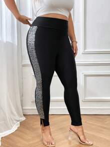 SHEIN Essnce Taglie Forti Leggings paillette a contrasto orlo a fessura