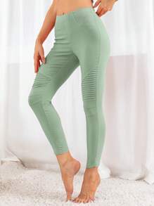 DEARCASE Solid Elastic Waist Pants - Mint Green - View 1