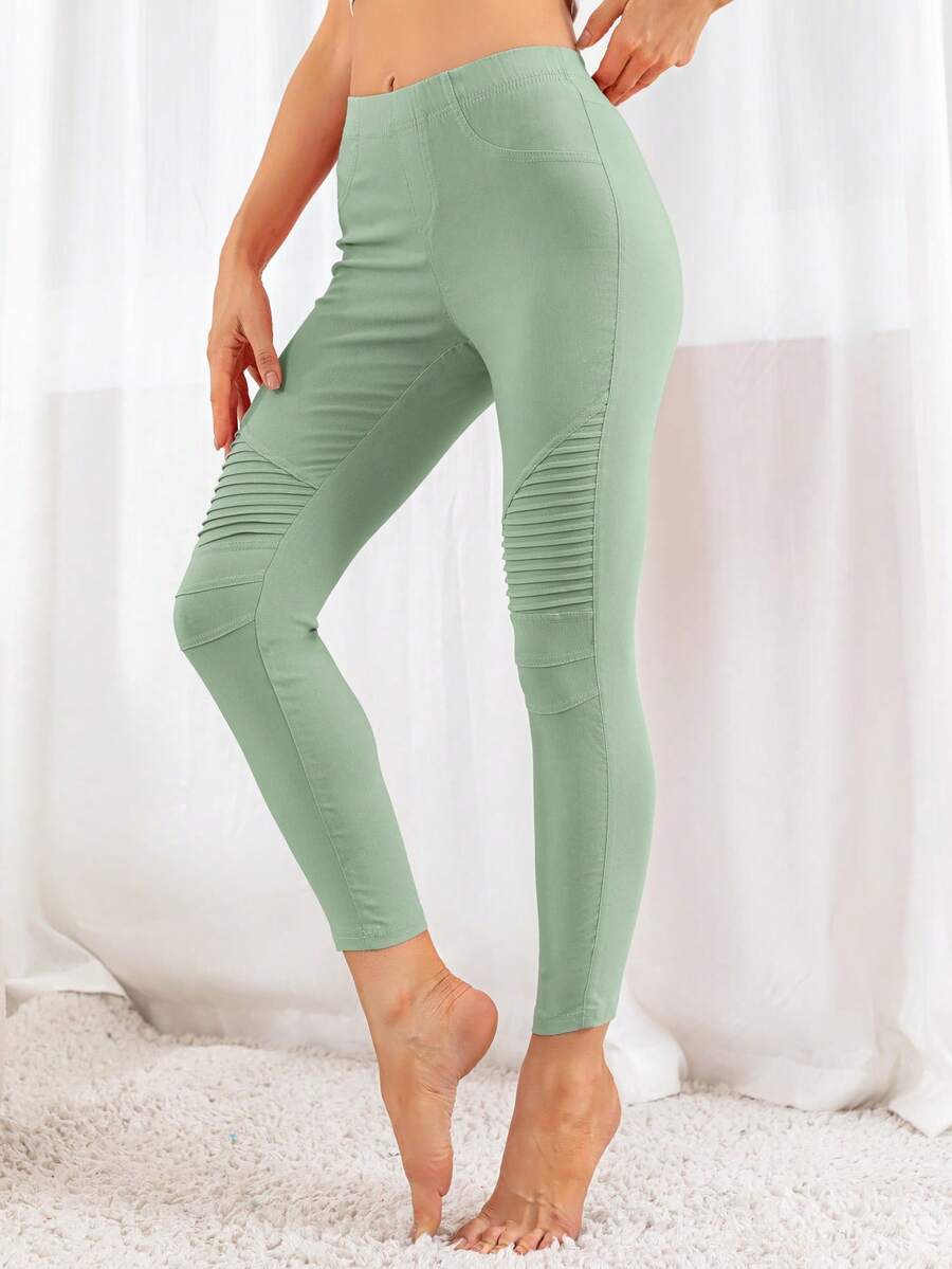 DEARCASE Solid Elastic Waist Pants - Mint Green - View 1