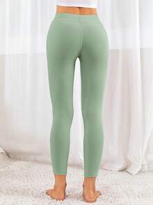 DEARCASE Solid Elastic Waist Pants - Mint Green - View 2