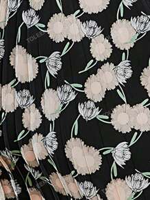 Allover Floral Print Lantern Sleeve Belted Dress
