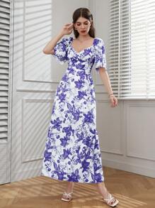 Modelyn 印花雞心領口連衣裙 - 紫色 - 查看 1