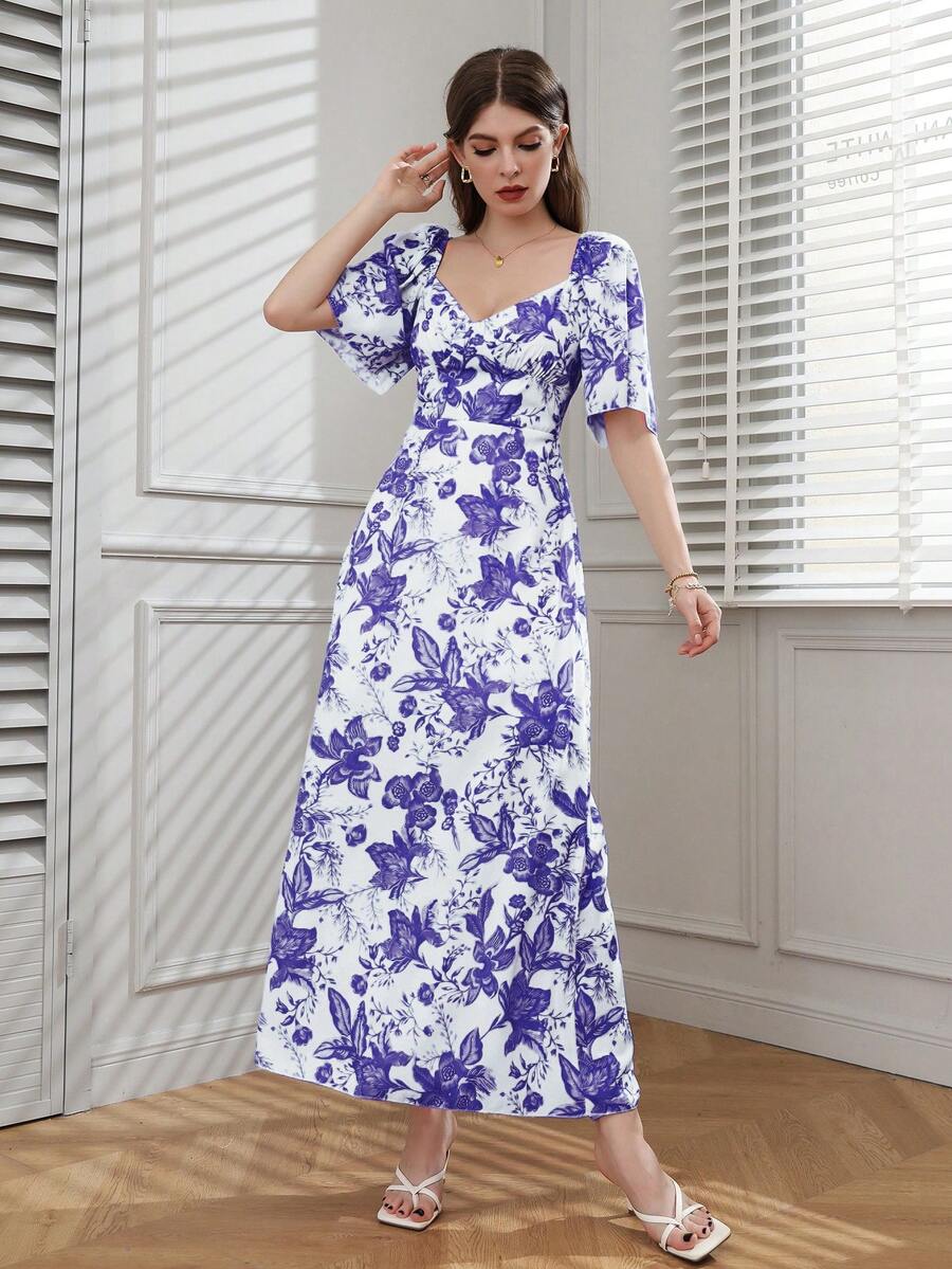 Modelyn 印花雞心領口連衣裙 - 紫色 - 查看 1