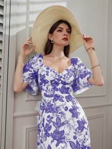 Modelyn 印花雞心領口連衣裙 - 紫色 - 查看 6