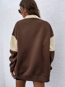 EURMUSE Letter Graphic Colourblock Drop Shoulder Zip Up Sweatshirt