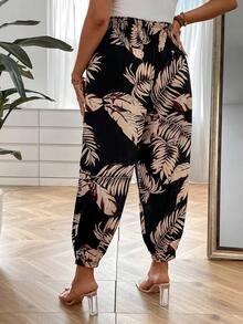 SHEIN LUNE Quần Plus Size Dải chun Nhiệt đới Boho - màu đen - Xem 2