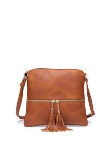 Túi Vuông Màu Nâu Tua Rua Trang Trí Dây Đeo Có Thể Điều Chỉnh - màu nâu - Xem 1