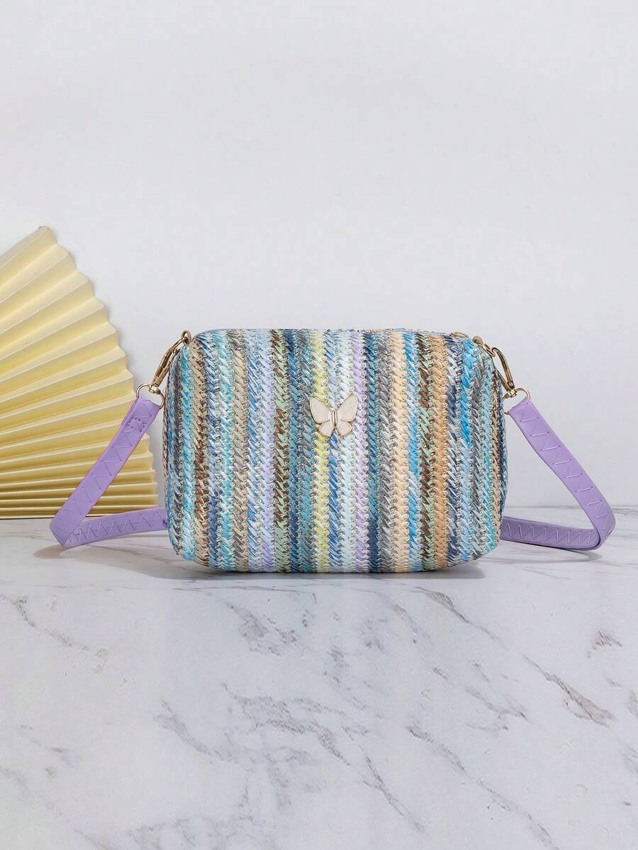 Túi Rơm Mini Colorblock Trang Trí Hình Bướm Dây Đeo Có Thể Điều Chỉnh Cho Kỳ Nghỉ - Nhiều màu - Xem 1