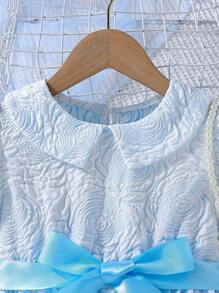 小女童提花彼得潘領泡泡袖洋裝