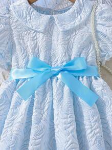 小女童提花彼得潘領泡泡袖洋裝