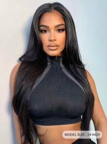 Black 24 Inch Long Straight Hair Synthetic Hair Extensions 1 Piece - Black - View 2