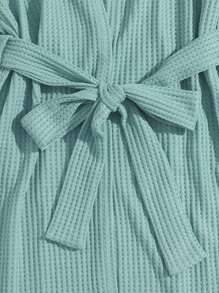 3pcs Waffle Knit Belted Lounge Set, Fall Clothes, Cozy Outfit