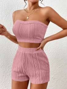SHEIN Essnce 休閒純色女士兩件套 - 藕粉色 - 查看 6