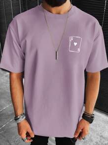 Manfinity Homme Hombres Camiseta de hombros caídos con estampado de póker - Morado - Ver 1