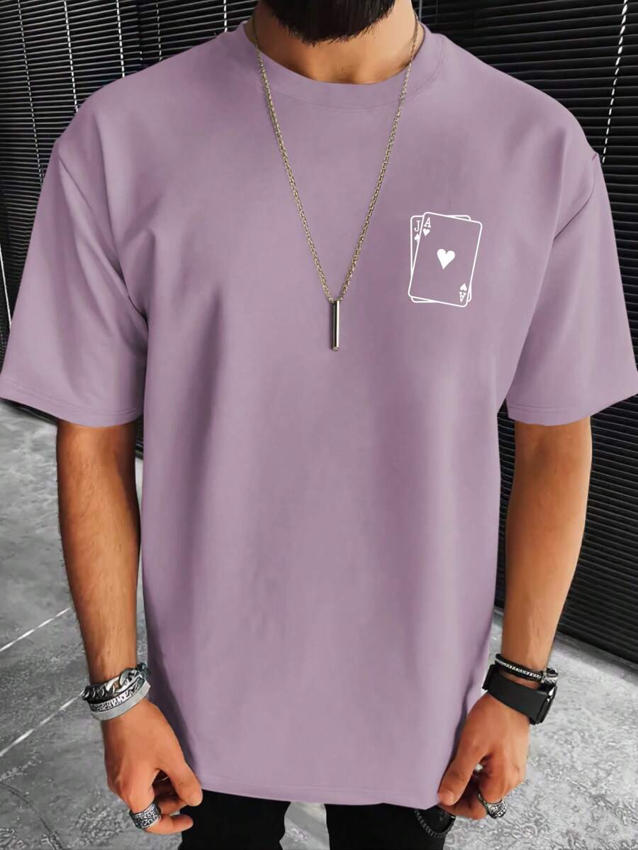 Manfinity Homme Hombres Camiseta de hombros caídos con estampado de póker - Morado - Ver 1