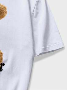 ROMWE MEN Hombres Camiseta con estampado de oso - Blanco - Ver 4