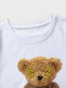 ROMWE MEN Hombres Camiseta con estampado de oso - Blanco - Ver 5