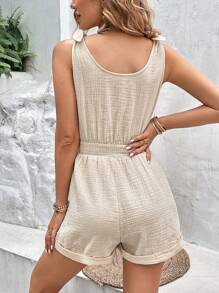 SHEIN Frenchy Solid Knot Shoulder Romper - Apricot - View 2