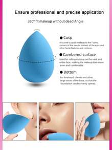 1 hộp đựng di động trong suốt + trứng làm đẹp hình giọt nước màu xanh, thoáng khí và dễ mang theo, miếng bọt biển trang điểm mặt hỗn hợp kem dưỡng da, kết hợp khô và ướt, dụng cụ làm đẹp trước tiên - Màu xanh lam - Xem 5