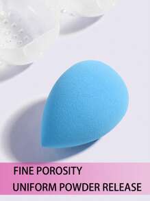 1 hộp đựng di động trong suốt + trứng làm đẹp hình giọt nước màu xanh, thoáng khí và dễ mang theo, miếng bọt biển trang điểm mặt hỗn hợp kem dưỡng da, kết hợp khô và ướt, dụng cụ làm đẹp trước tiên - Màu xanh lam - Xem 6