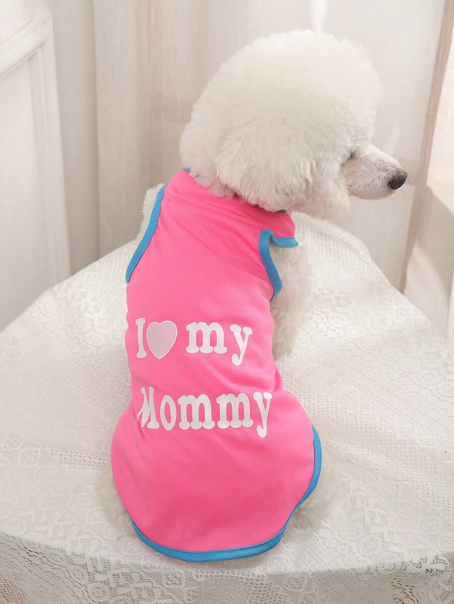 1入組字母圖案寵物背心適用於狗狗和貓適合夏天 - 粉色 - 查看 1