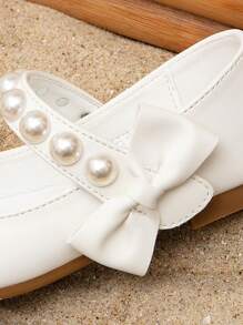 學院瑪麗珍平底鞋適用於女孩蝴蝶結和人造珍珠裝飾戶外平底鞋