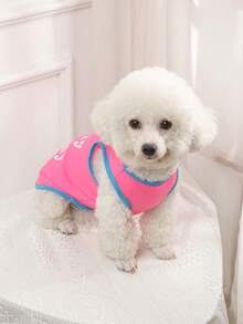 1入組字母圖案寵物背心適用於狗狗和貓適合夏天 - 粉色 - 查看 3
