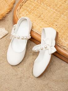 學院瑪麗珍平底鞋適用於女孩蝴蝶結和人造珍珠裝飾戶外平底鞋