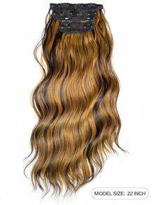 4 Peças Sintético Resistente Ao Calor Perucas Natural Aceno Misturado Loiro 22 Polegadas Sintético Clip Aplique De Cabelo Para Mulheres - Cor do Piano - Ver 2