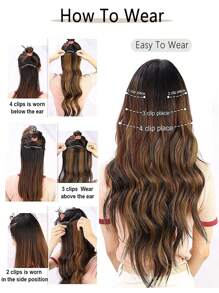 4 Peças Sintético Resistente Ao Calor Perucas Natural Aceno Misturado Loiro 22 Polegadas Sintético Clip Aplique De Cabelo Para Mulheres - Cor do Piano - Ver 3