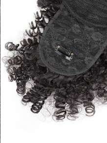 合成耐熱假髮女式短捲曲蓬鬆抽繩馬尾辮帶劉海黑色6英寸菠蘿高髻頭髮 - 黑色 - 查看 4