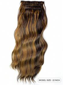 4 Peças Sintético Resistente Ao Calor Perucas Natural Aceno Misturado Loiro 22 Polegadas Sintético Clip Aplique De Cabelo Para Mulheres - Cor do Piano - Ver 7