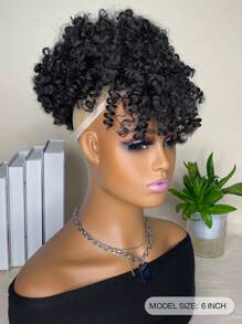合成耐熱假髮女式短捲曲蓬鬆抽繩馬尾辮帶劉海黑色6英寸菠蘿高髻頭髮 - 黑色 - 查看 8