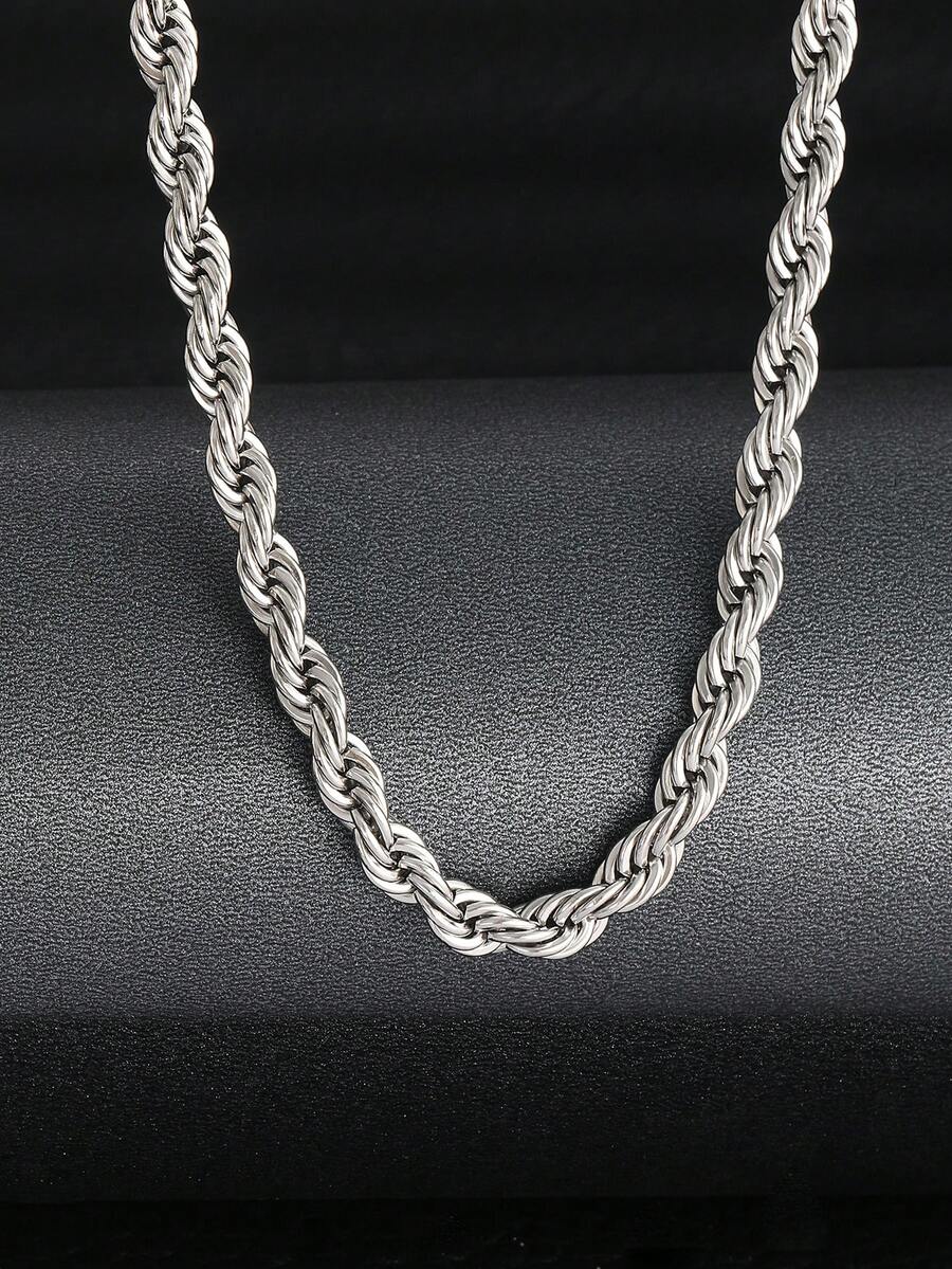 1pc Kids Twist Design Chain Necklace For Daily Decoration - Silver - View 1