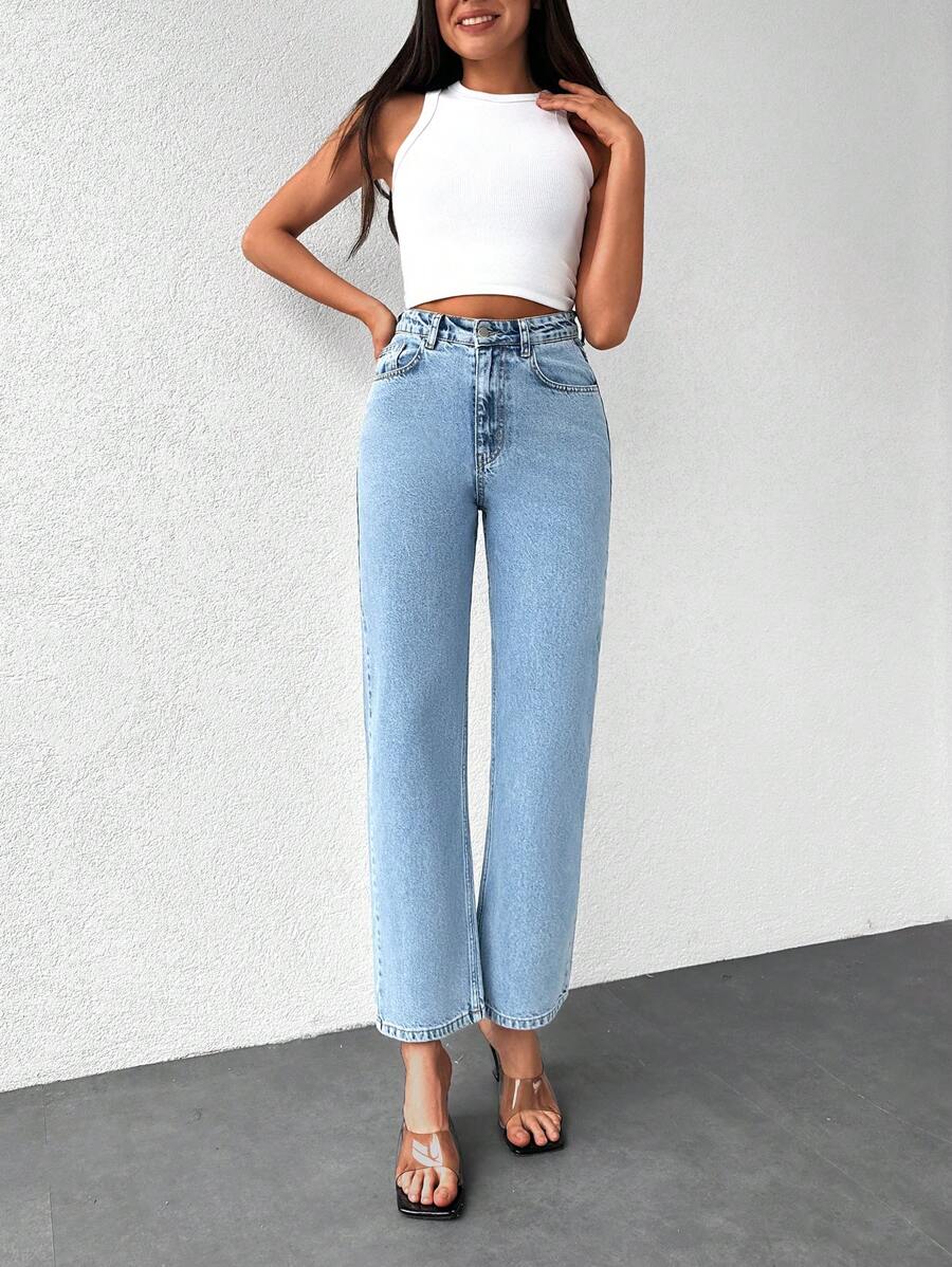 EURMUSE Jeans de pierna recta con cremallera - Lavado ligero - Ver 1