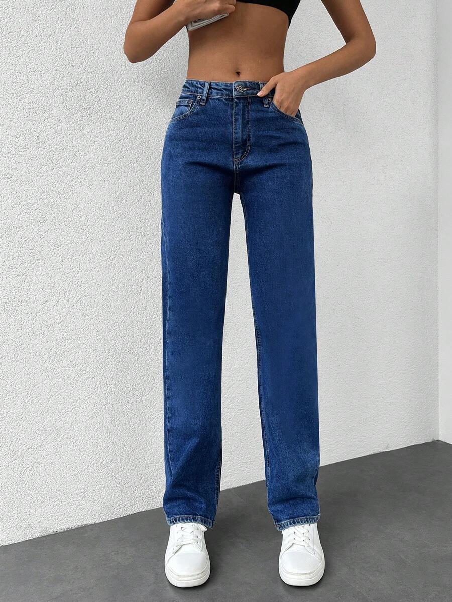 EURMUSE Slant Pocket Straight Leg Jeans - Dark Wash - View 1