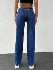 EURMUSE Slant Pocket Straight Leg Jeans - Dark Wash - View 2