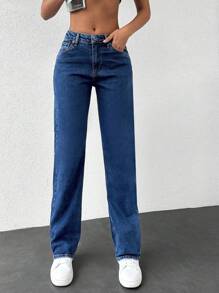 EURMUSE Slant Pocket Straight Leg Jeans - Dark Wash - View 4
