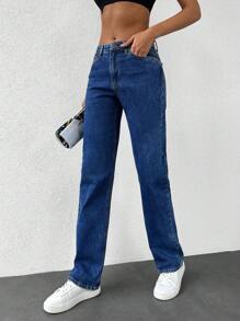 EURMUSE Slant Pocket Straight Leg Jeans - Dark Wash - View 5
