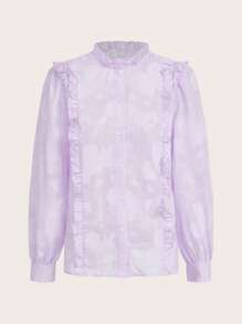 SHEIN MOD Ruffle Trim Button Front Shirt - Lilac Purple - View 1