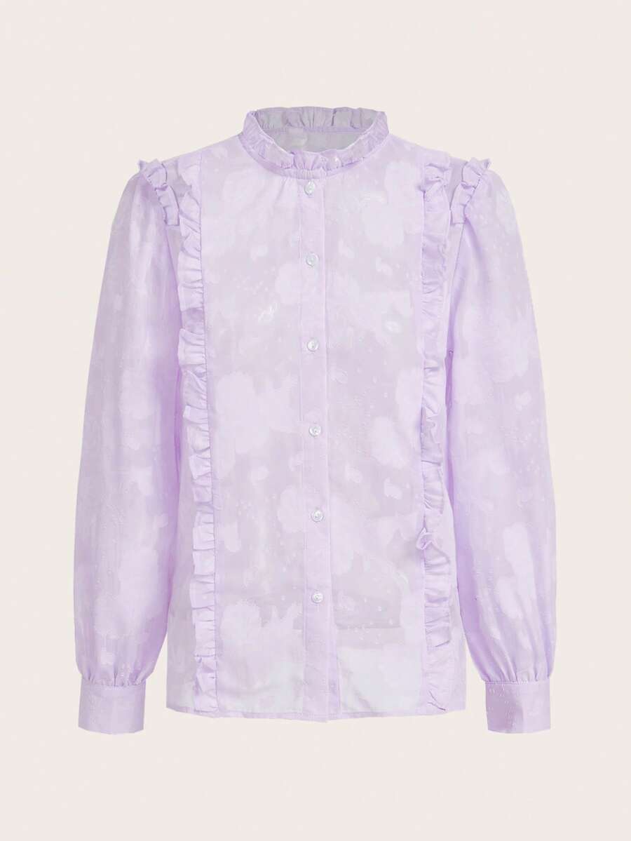 SHEIN MOD Ruffle Trim Button Front Shirt - Lilac Purple - View 1