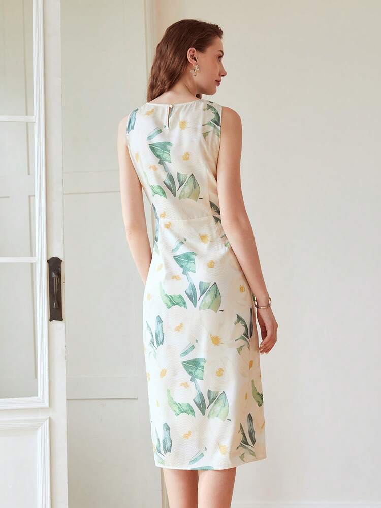 FLORAL COWL-NECK MIDI DRESS