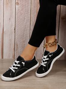 Women's Stylish Soft & Comfortable Lace-up Casual Sports Shoes - Black - View 1