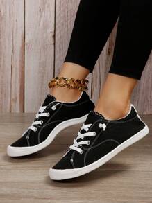 Women's Stylish Soft & Comfortable Lace-up Casual Sports Shoes - Black - View 3