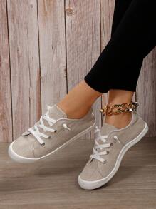 Women's Fashion Soft Comfortable Non-Irritating Lace-Up Casual Sports Cloth Shoes, Lightweight Wide Toe Breathable, Spring/Summer - Beige - View 2