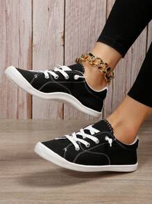 Women's Stylish Soft & Comfortable Lace-up Casual Sports Shoes - Black - View 6
