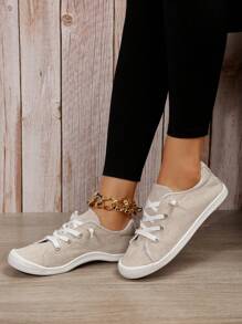 Women's Fashion Soft Comfortable Non-Irritating Lace-Up Casual Sports Cloth Shoes, Lightweight Wide Toe Breathable, Spring/Summer - Beige - View 4