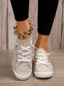 Women's Fashion Soft Comfortable Non-Irritating Lace-Up Casual Sports Cloth Shoes, Lightweight Wide Toe Breathable, Spring/Summer - Beige - View 5