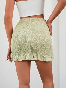 EURMUSE Ditsy Floral Print Ruffle Trim Shirred Skirt - Multicolor - View 2